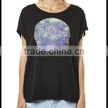 Custom Printed Roll Sleeve Female Black Tshirt
