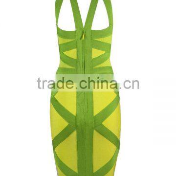 3 Color New Arrival High Quality Geometric Striped Cross Elastic Knitted Bandage Dress Printed Celebrity Party Dress photo-4