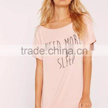 Custom Logo Need More Sleep Night Print Nightwear Shirt Roll Cuff Longline T-shirt Pajamas Short Sleeve Tee Dress photo-2