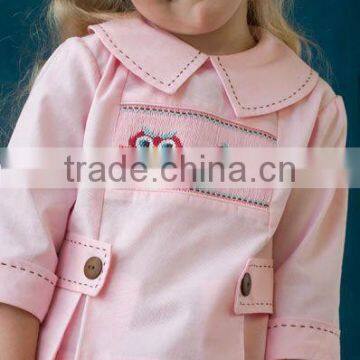High Qulity Baby Clothes Girls Pink Long Sleeve Doll Neck Smocked Blouse photo-1