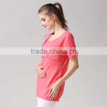 Street Style Short Sleeve Nursing Clothes Solid Breastfeeding Clothing Thin Section Pregnant Women T-shirts photo-2