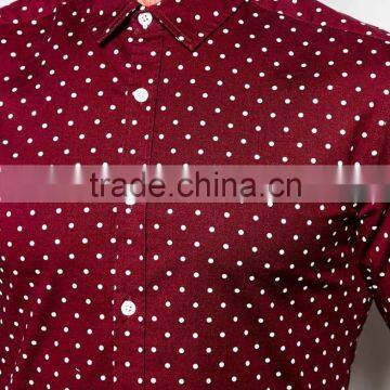 Skinny Shirt With Dot in Burgundy With Long Sleeves photo-3