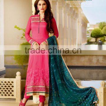 Pink Color Straight Cut Bottom Zari embroidery Border Designer Semi Stitch Salwar Kameez