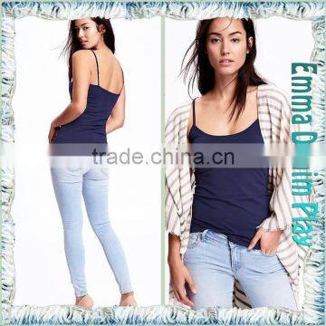 Latest Models Vogue Design Ladies Sexy Wear Wide Open Indigo Cotton Tank T Shirt photo-3
