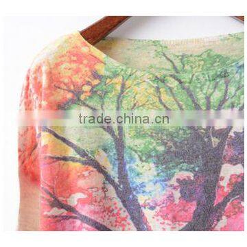 Lady Pullover Angora Cashmere Sweater With Tree Printing photo-4