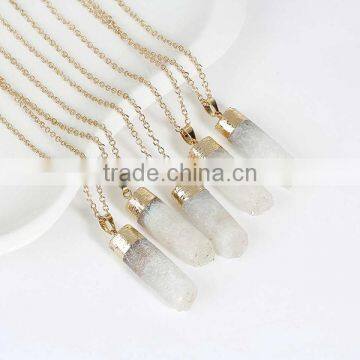 New Fashion Link Cable Chain Gold Plated Cylinder White Pendant Quartz Crystal Druzy Necklace photo-2