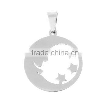 Stainless Steel Cut Out Pendants Star Silver Tone Moon Face