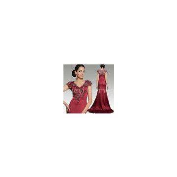 European Fashion Long Paragraph Trailing Red V-Neck Floor Length Evening Dress