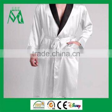 kimono silk robe satin men night robe pocket long belt white