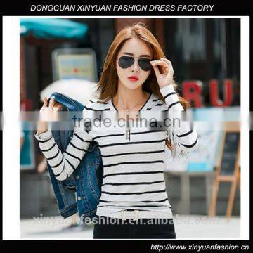 Latest Ladies Fancy Long Tops Casual Striped Designs Knit Tops Girls