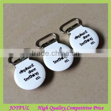 OEM Printed Round Metal Suspender Clips For Baby Pacifier Clip Holder