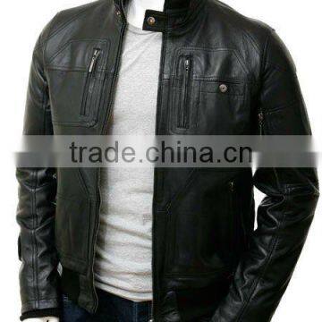 Men's Leather Bomber Jacket in Black