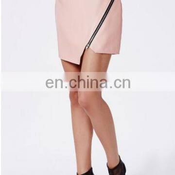 2015 Pink Mature Woman Leather Skirt Asymmetric Mini Skirt photo-2