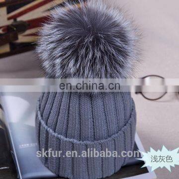 Factory wholesale cheap price knitted winter beanie hats with fur balls