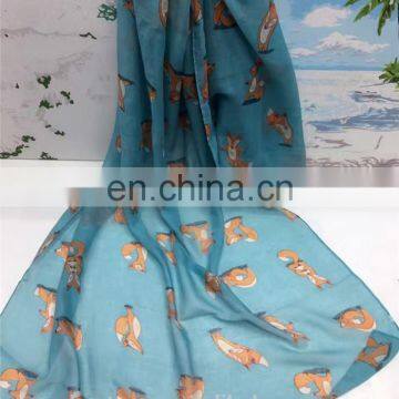 Animal Printed Hijab Shawls Cute Fox Pattern Pashmina Ladies Fashion Chiffon Scarves photo-4