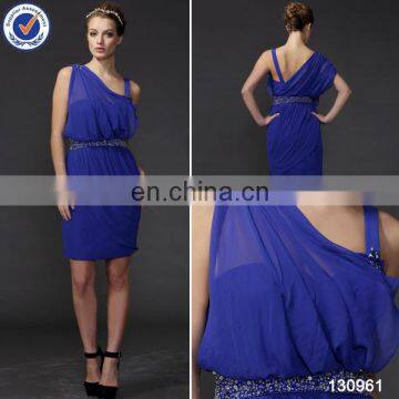 2014 Fashion One-shoulder Royal Blue Short Party Dresses