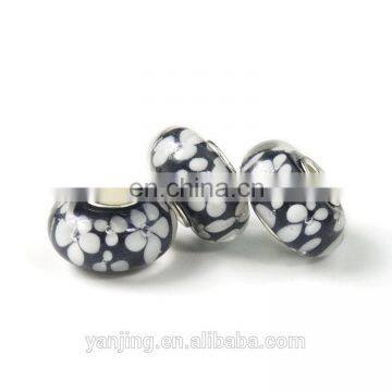 Collectibles small side copper-nickel alloy pipe black white floral glass beads loose beads