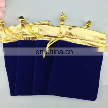 Recycle gold top royal blue wedding favor velvet gift bags for sweet indian