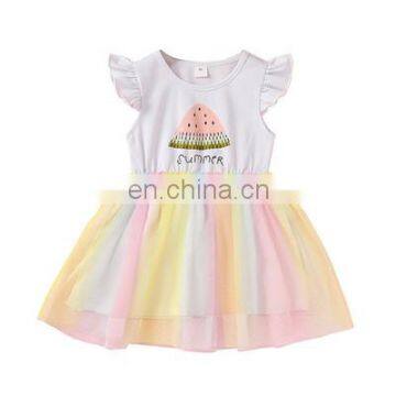 Baby Girls Summer Dress Fashion Rainbows Mesh Girls Dress Boutique Children Clothes Kids Party Dress