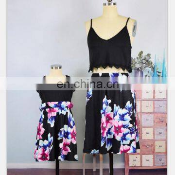 2019 New SUMMER Sleeveless Black Sling and Printed Pleated Skirt Mommy and me Dress (this Link for WOMAN) photo-2