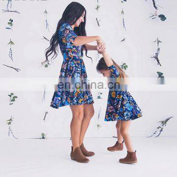 Mom and Daughter Dress Mommy and me 2019 Blue Floral Printed Mini Dress Mother Daughter Dresses Mother and Daughter Clothes