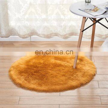 European Fashion Luxury Round Shape Solid Color Washable Bedroom Living Room Fluffy Faux Fur Carpet Rug photo-7