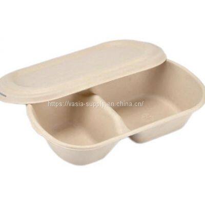 Biodegradable 800ml Lunch Box With Lid Two Compartment Take Out Bagasse