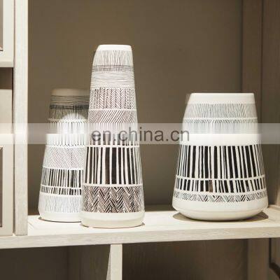 Nordic Modern Luxury Black Line and White Decal Decorative Pot Large Ceramic Vase Set for Home Decoration photo-5