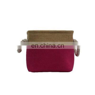 Red Cubes Linen Canvas Toy Gift Hamper Organizer Woven Folding Storage Basket With Handle photo-2