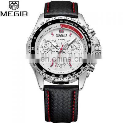 MEGIR 1010 Unusual quartz wrist watches for men fashion leather mens watches custom logo