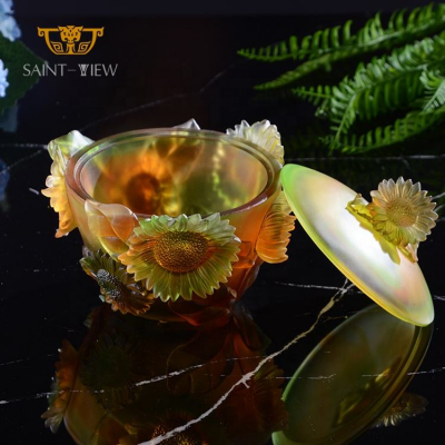 Best Selling Crystal Glass Sunflower Sugar Jar Desk Ornaments Office Decoration photo-5