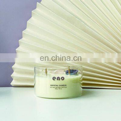 ENO Custom Wholesale Luxury Soy Wax Aromatherapy Glass Jar With Flower Decoration Scented Crystal Stone Candle