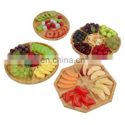 Eco-Friendly Bamboo Wood Fruit Tray Round Serving Tray Divided Serving Platters For Party