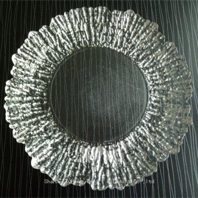 Sun Flower Designed Silver Rimmed Under Plate Tray Clear Colored Glass Charger Plate For Wedding Event Table Decoration