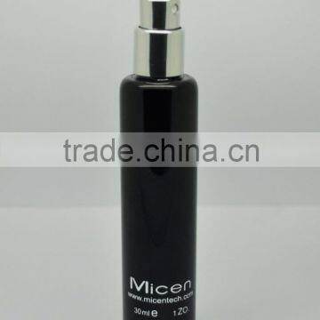 sample free 30ml glass perfume oil bottle with crimp metal pump sprayer,metal collar and cap