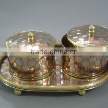 Brass Serving Tray with Pot, Misridan, Sugar Pot