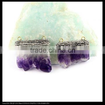 LFD-0086P ~ Wholesale Natural Amethyst Druzy Slice Double Bail Pendant Crystal Rhinestone Paved Cap Pendants