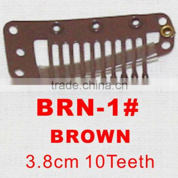 BRN-1# Retail and wholesale 38mm long Brown color straight 10 teeth easy snap clips for hair extensions wigs wefts weavings