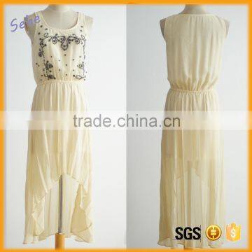 OEM handmade beaded dress chiffon maxi dress short front long back dress casual                        
                                                                                Supplier's Choice