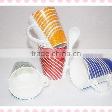 liling square bottom printed ceramic coffee mug with spoon