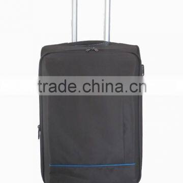 500D Silk fabric good quality spinner wheels luggage trolley with front pocket and blue color brand name