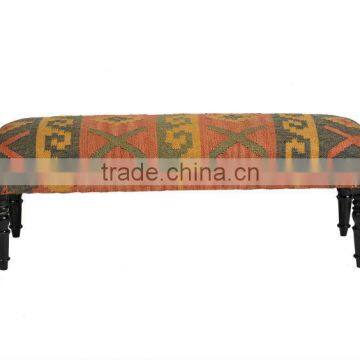 Natural Fibre Traditional Kilim Design Upholstered Bench