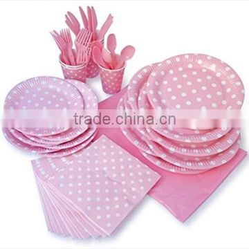 Party Pack For 8 Pink and Dots Design paper plates paper napkin paper cultery paper cup