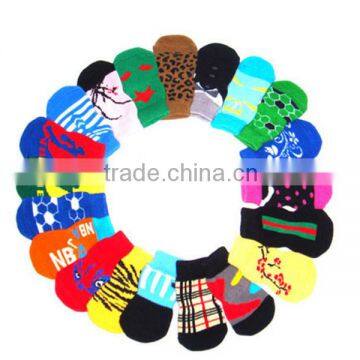 100% Cotton pet doggie socks / dog sock with slip-resistant rubber back