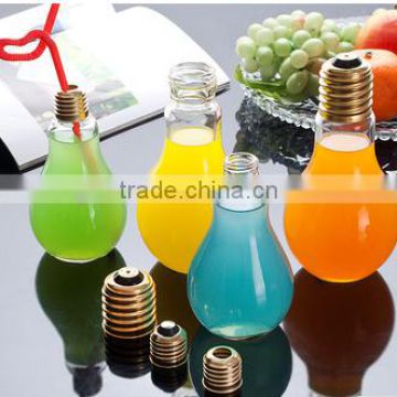 150/200ml beverage juice drinking use light bulb shape glass bottle with screw cap supplied by custom glass bottle manufacturers