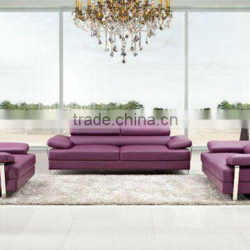 purple color bonded leather home furniture sofa set, 3+2+1 seater sofa