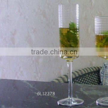 hand made embossed pattern clear long stem champagne glass