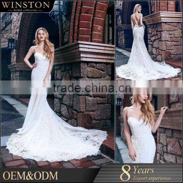 OEM factory spaghetti straps fitted lace mermaid wedding dress