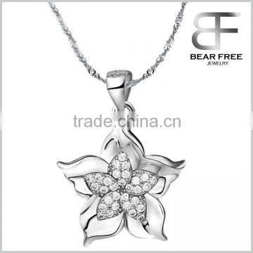 925 Sterling Silver White Gold Plated Pink Clear Cubic Zirconia Bauhinia Flower Pendants for Necklaces Women's Jewelry