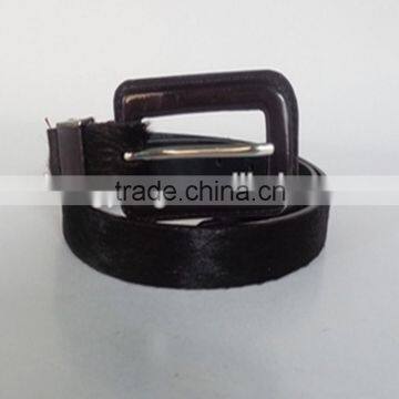 fashion popular pu and horse hair ladies skinny black belt